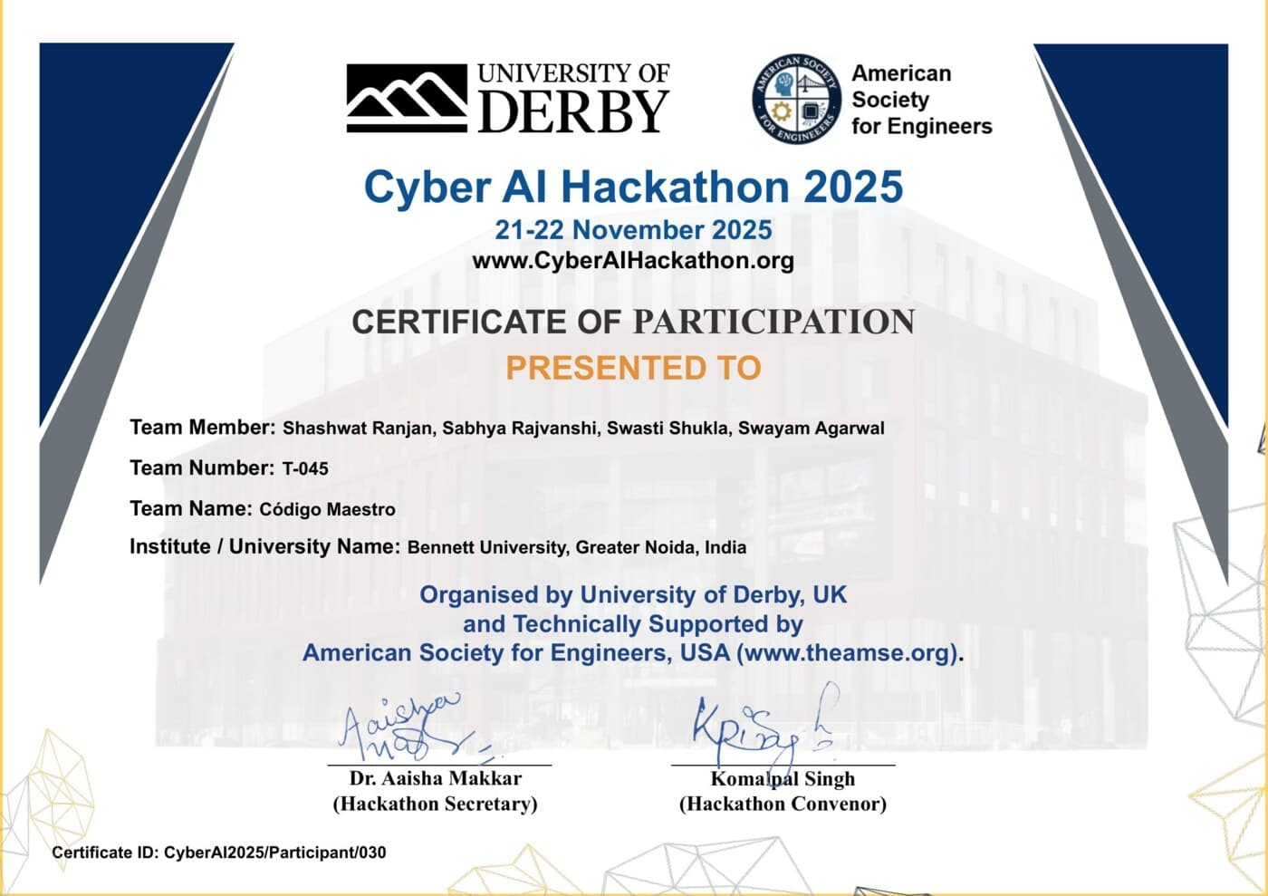 Top 18 (International) — Cyber AI Hackathon 2025
